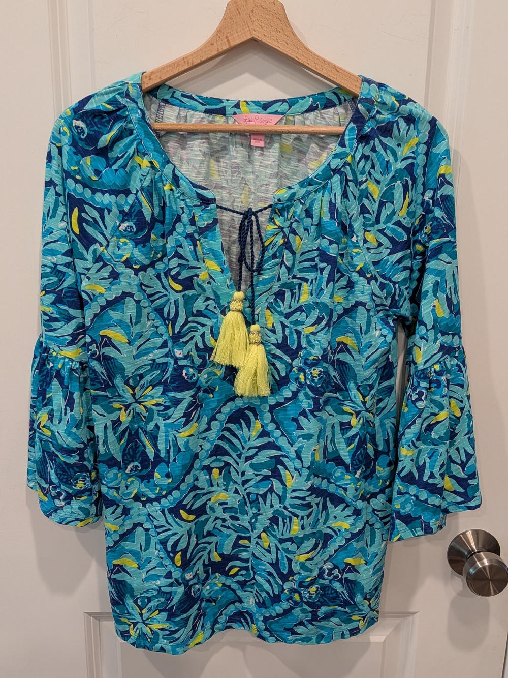 Lilly Pulitzer Del Lago Tunic Tops Size S tassel green blue yellow resort Beach